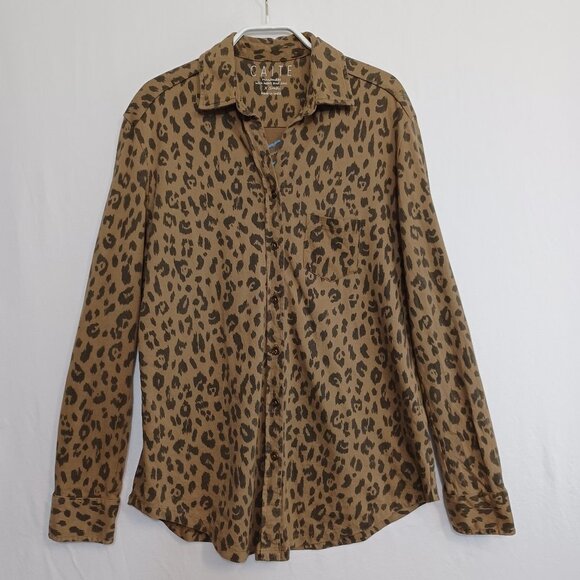 Caite Shirt Leopard Print Button Front Floral Embroidery on Back Womens X Small - Picture 1 of 10
